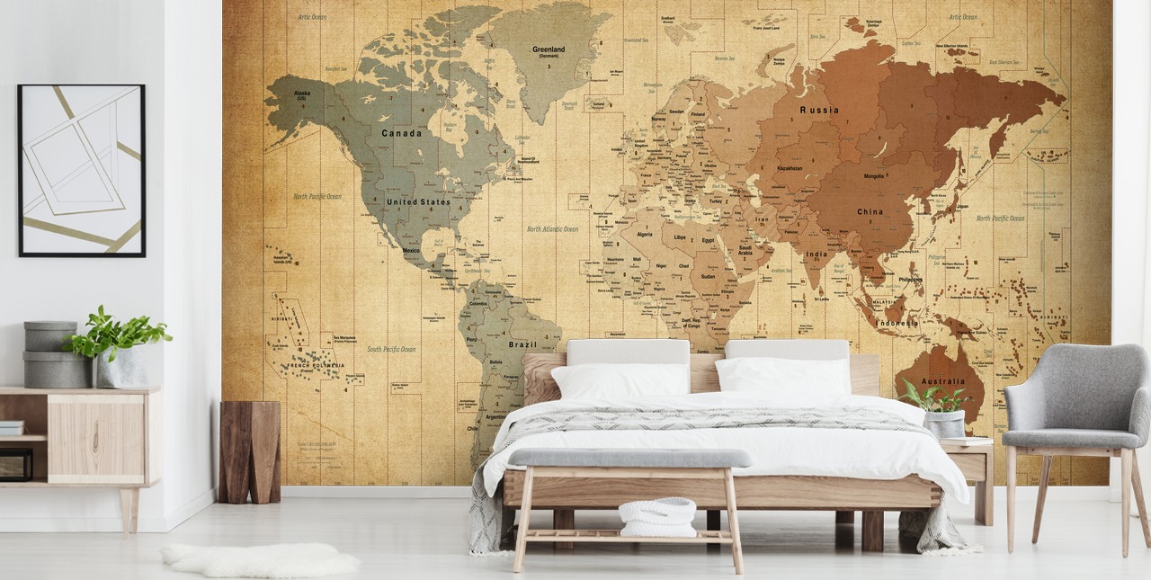 vintage world map wall mural called Map Of The World III by Michael Tompsett vintage world map wall mural called Map Of The World III by Michael Tompsett