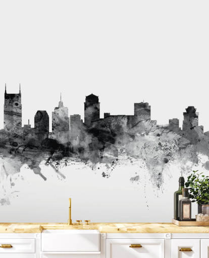 black and white tennessee skyline wallpaper mural called Nashville, Tennessee BW Skyline by Michael Tompsett black and white tennessee skyline wallpaper mural called Nashville, Tennessee BW Skyline by Michael Tompsett