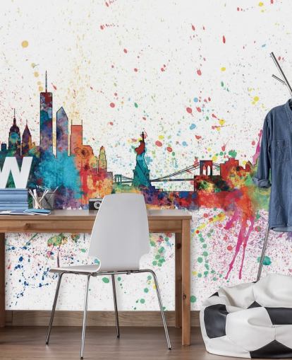 mural colorido de papel de parede de Nova York chamado New York City Skyline de Michael Tompsett mural colorido de papel de parede de Nova York chamado New York City Skyline de Michael Tompsett