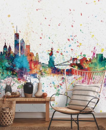 colourful new york wallpaper mural called New York City Skyline by Michael Tompsett colourful new york wallpaper mural called New York City Skyline by Michael Tompsett