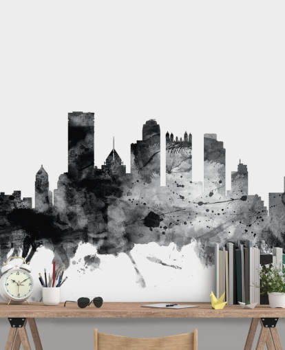 Pittsburgh, Pennsylvania in black and white Skyline Wall Mural Pittsburgh, Pennsylvania in black and white Skyline Wall Mural