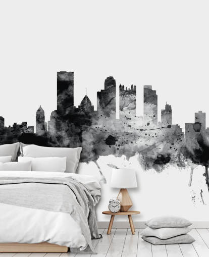 Pittsburgh, Pennsylvania in black and white Skyline Wall Mural Pittsburgh, Pennsylvania in black and white Skyline Wall Mural