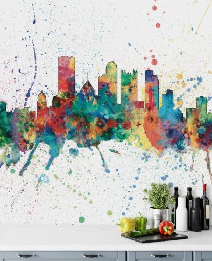 pittsburgh pennsylvania skyline mural with paint splatters called Pittsburgh, Pennsylvania Skyline by Michael Tompsett pittsburgh pennsylvania skyline mural with paint splatters called Pittsburgh, Pennsylvania Skyline by Michael Tompsett