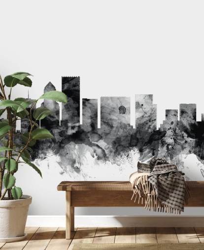black and white portland skyline wall mural called Portland, Oregon Skyline by Michael Tompsett black and white portland skyline wall mural called Portland, Oregon Skyline by Michael Tompsett
