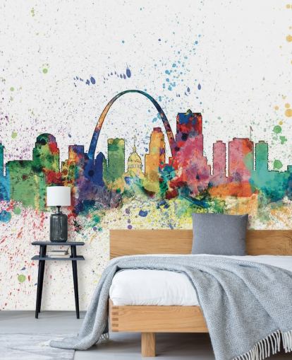 colourful st louis wallpaper mural called St Louis, Missouri Skyline for bedrooms and offices colourful st louis wallpaper mural called St Louis, Missouri Skyline for bedrooms and offices