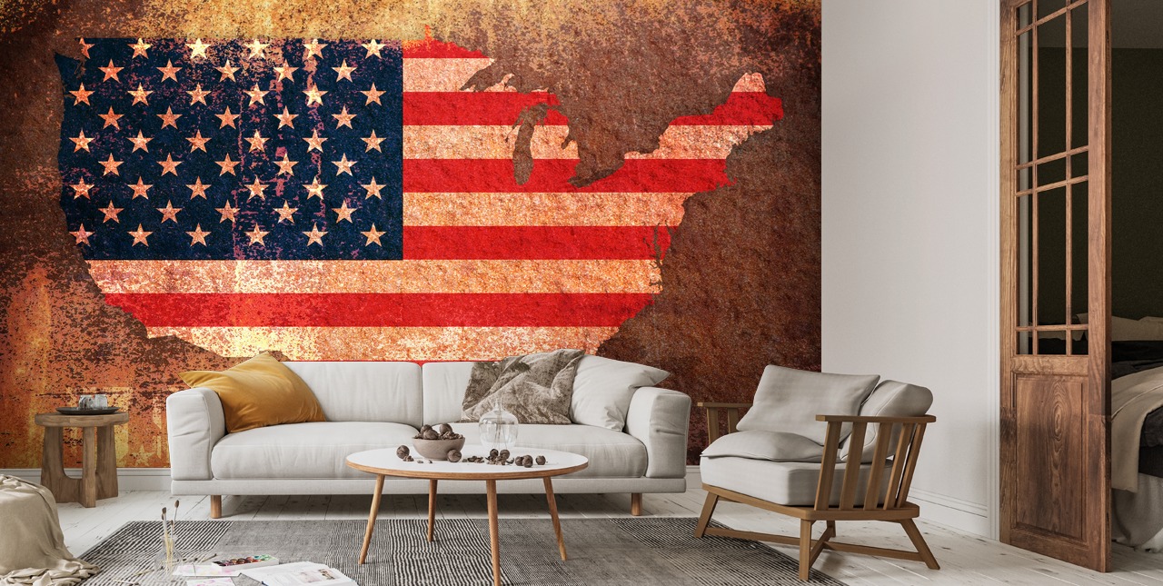 USA Flag On Rust Wallpaper Mural | Wallsauce UK