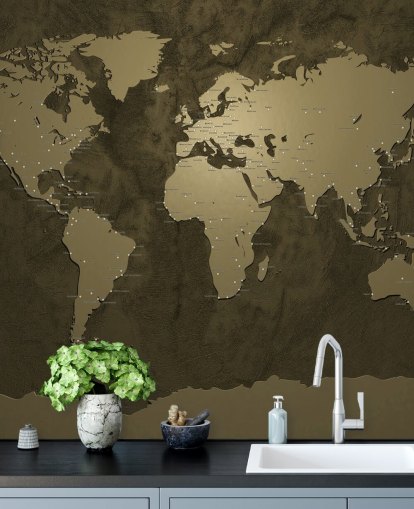 peinture murale de la carte du monde en bronze peinture murale de la carte du monde en bronze