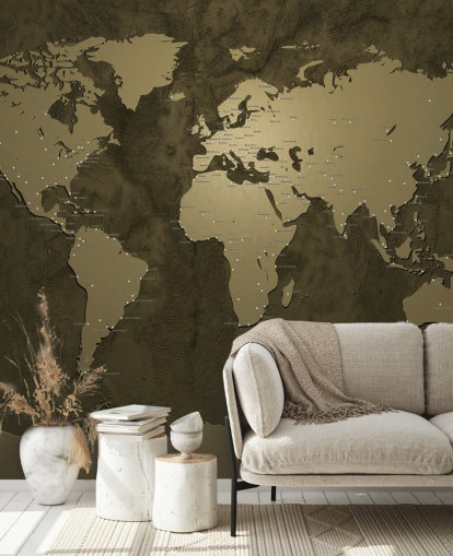 bronze colored world map mural bronze colored world map mural