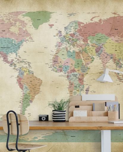 murale con mappa del mondo con città murale con mappa del mondo con città
