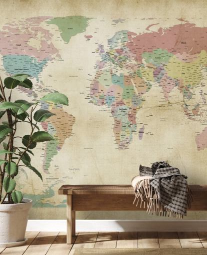 fresque murale de la carte du monde avec des villes fresque murale de la carte du monde avec des villes