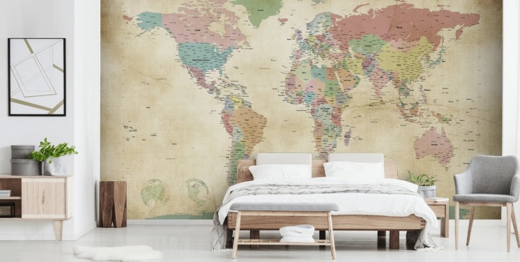 world map wall mural with cities