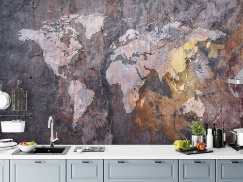 world map on stone wallpaper mural