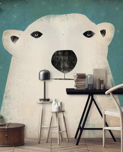 Mural de parede de desenho animado de cara de urso polar mal-humor Mural de parede de desenho animado de cara de urso polar mal-humor