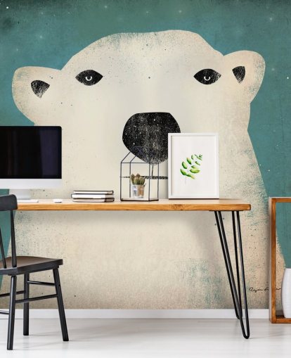 Mural de parede de desenho animado de cara de urso polar mal-humor Mural de parede de desenho animado de cara de urso polar mal-humor