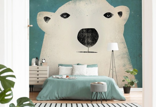 Mural de pared de dibujos animados de cara de oso polar gruñón