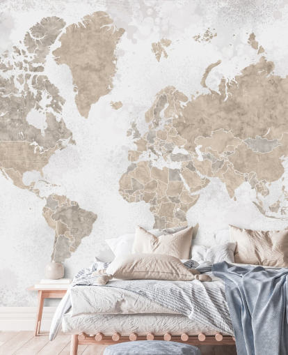world map mural in neutral colours world map mural in neutral colours