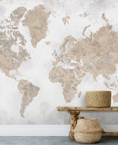 world map mural in neutral colours world map mural in neutral colours
