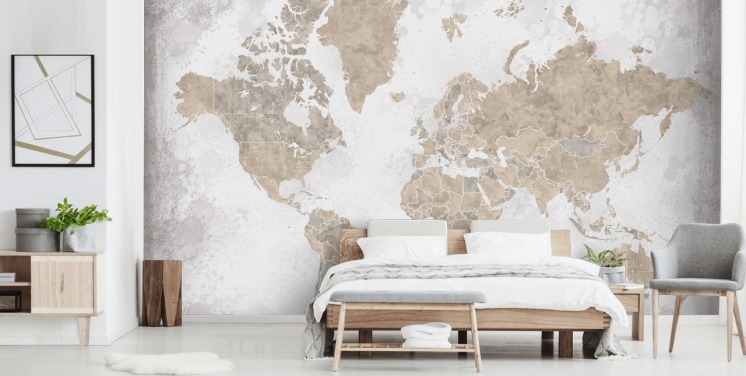 murale con mappa del mondo in colori neutri