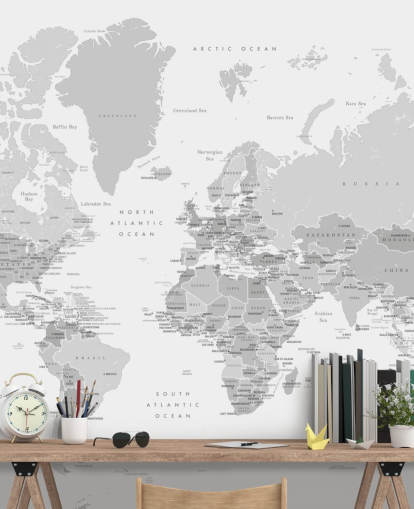 peinture murale de la carte du monde avec les capitales en gris peinture murale de la carte du monde avec les capitales en gris