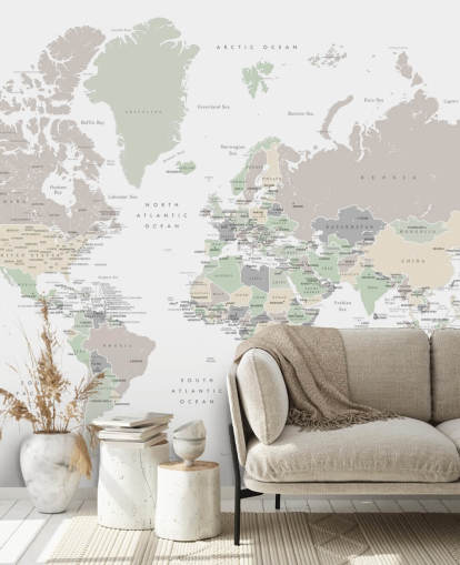world map wall mural with capital cities in pastel colours world map wall mural with capital cities in pastel colours