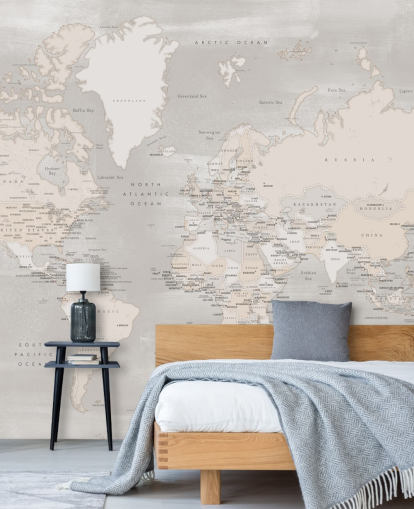 world map mural with capital cities in taupe world map mural with capital cities in taupe