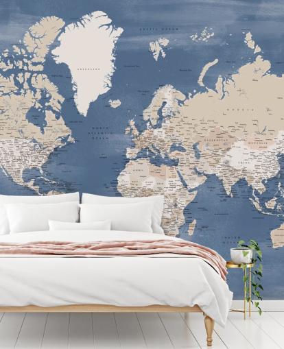 world map mural with cities and blue ocean world map mural with cities and blue ocean