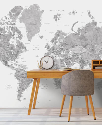 mural de mapa del mundo con ciudades en gris mural de mapa del mundo con ciudades en gris