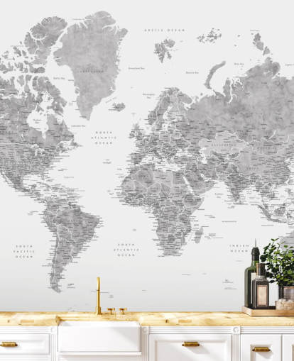 world map mural with cities in gray world map mural with cities in gray