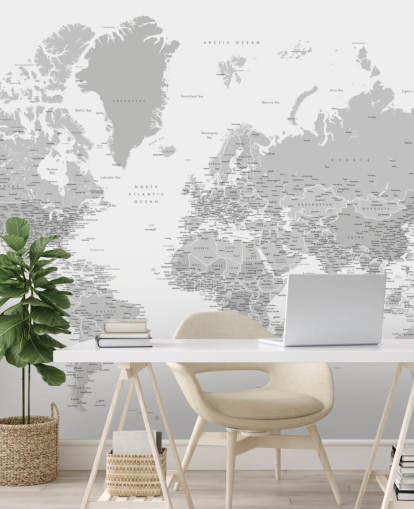 mural de mapa del mundo con ciudades en gris claro mural de mapa del mundo con ciudades en gris claro