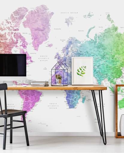 world map wall mural with cities in rainbow colors world map wall mural with cities in rainbow colors