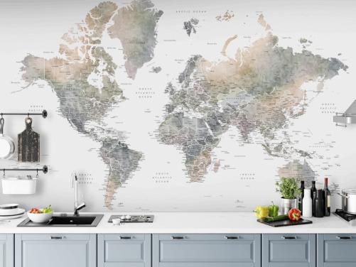 world map with cities in stone tones