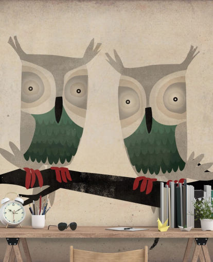 Kaksi pöllöt seinämaalaus Kaksi pöllöt seinämaalaus