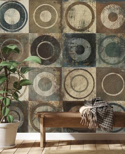 bruin, crème en grijs cirkelkunstbehang bruin, crème en grijs cirkelkunstbehang