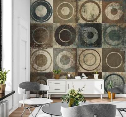 papier peint cercle brun, crème et gris