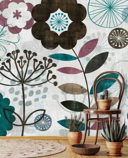 paarse en groene bloemtekeningen behang paarse en groene bloemtekeningen behang