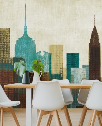 teal, cream and brown abstract city landscape wallpaper teal, cream and brown abstract city landscape wallpaper