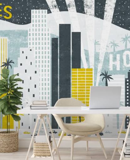 hvid, blå og gul by abstrakt af LA tapet hvid, blå og gul by abstrakt af LA tapet