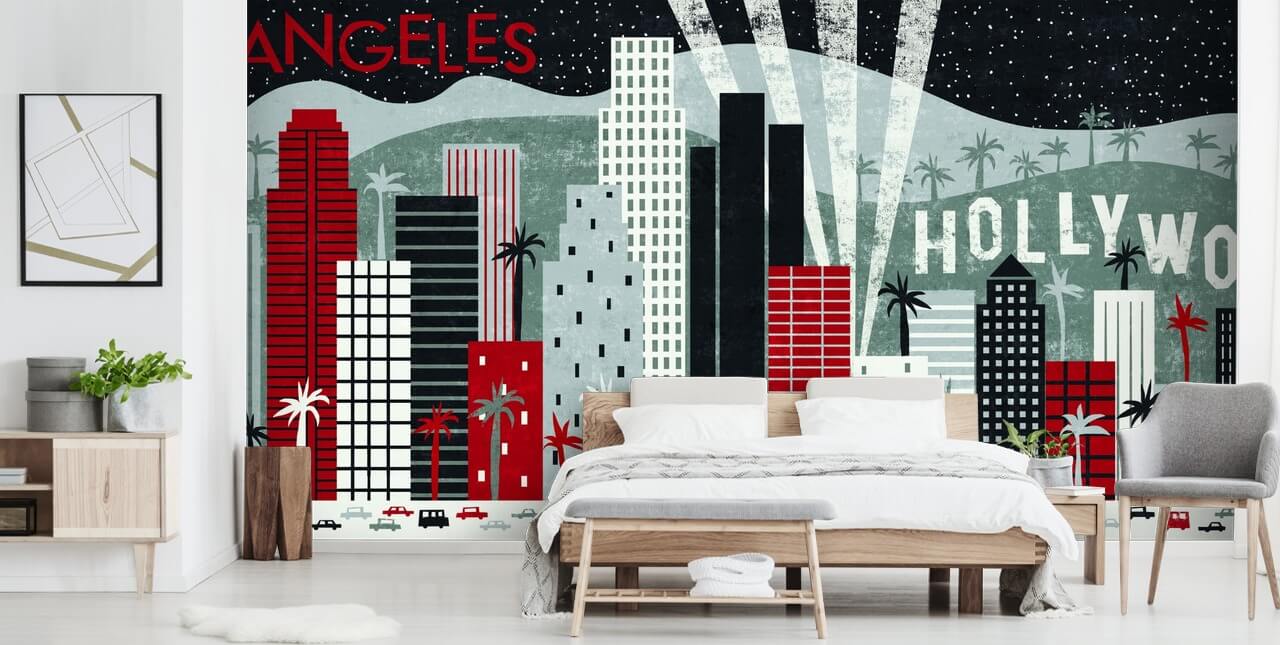 mural rojo personalizable de papel pintado de Los Ángeles llamado Hey Los Angeles Red de Michael Mullan mural rojo personalizable de papel pintado de Los Ángeles llamado Hey Los Angeles Red de Michael Mullan