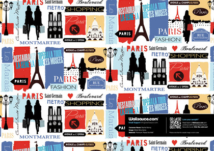 Paris Life Pattern Wall Mural | Wallsauce US