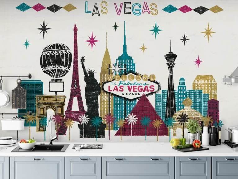 Trompe l'oeil wallpaper Las Vegas, city of the USA