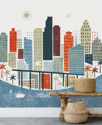 red, blue and white cityscape abstract of Miami wallpaper red, blue and white cityscape abstract of Miami wallpaper