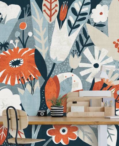 Red, Blue and White Floral Wallpaper Red, Blue and White Floral Wallpaper