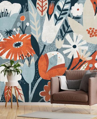 Red, Blue and White Floral Wallpaper Red, Blue and White Floral Wallpaper