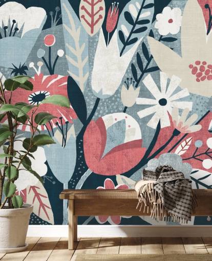 Blå, Rød og Hvit Floral Bakgrunn Blå, Rød og Hvit Floral Bakgrunn