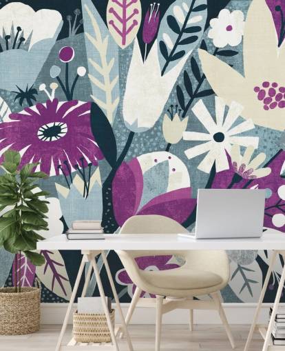 Purple, White and Blue Floral Wallpaper Purple, White and Blue Floral Wallpaper