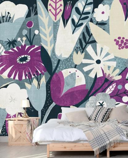 Purple, White and Blue Floral Wallpaper Purple, White and Blue Floral Wallpaper