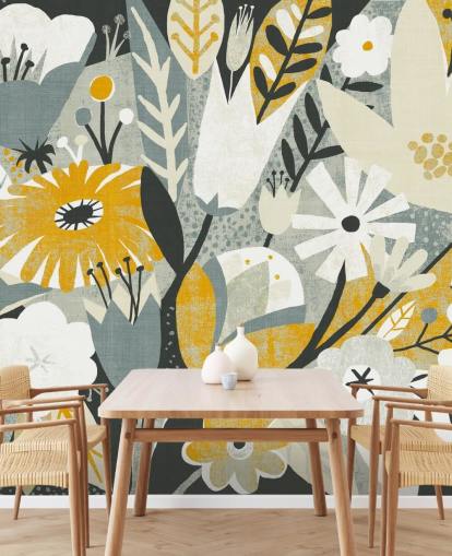 mustard,blue and white floral pattern wallpaper mustard,blue and white floral pattern wallpaper