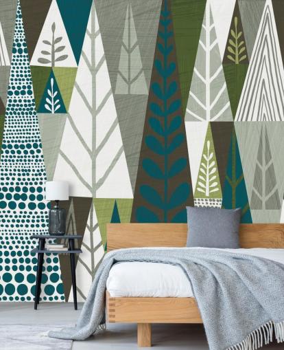Papier peint Géométrique Arbres Verts Papier peint Géométrique Arbres Verts