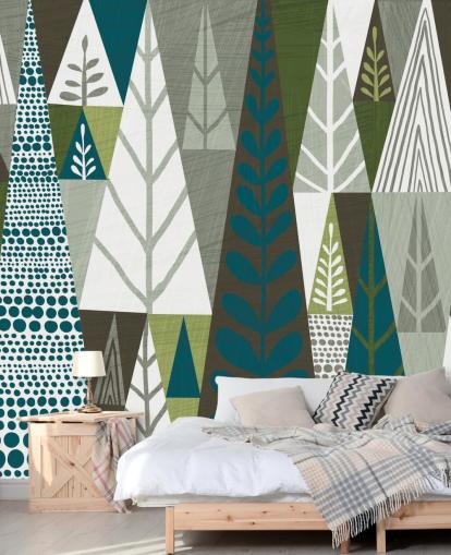 Papier peint Géométrique Arbres Verts Papier peint Géométrique Arbres Verts