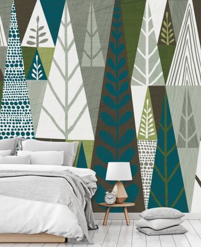 Geometric Green Trees Mural Wallpaper Geometric Green Trees Mural Wallpaper
